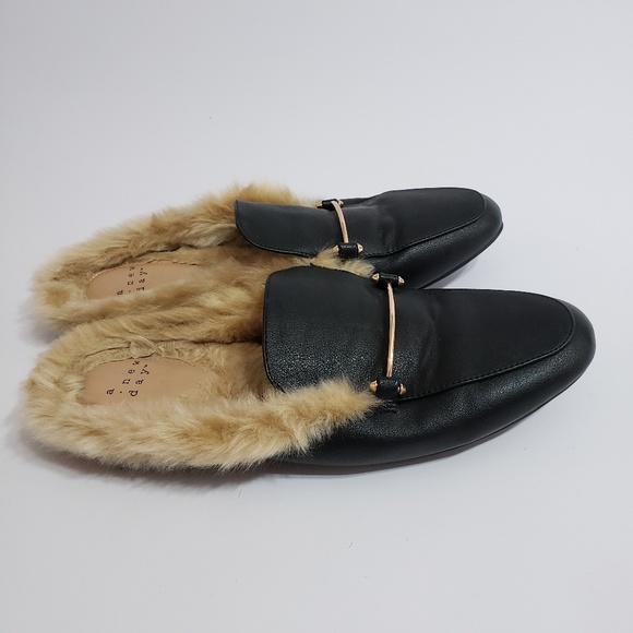 a new day Shoes - A New Day Loafers Black Tan Faux Fur Slip On